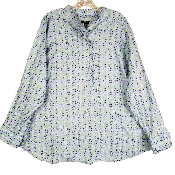 Talbots Shirt Women's Button Up Popover Long Sleeve Blue Size 2X Blue Geometric - Picture 2 of 8